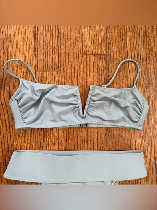Free People V-Neck Top & Dylan High Waist Bottom in Slate Blue Bikini Swim Set - Picture 3 of 8